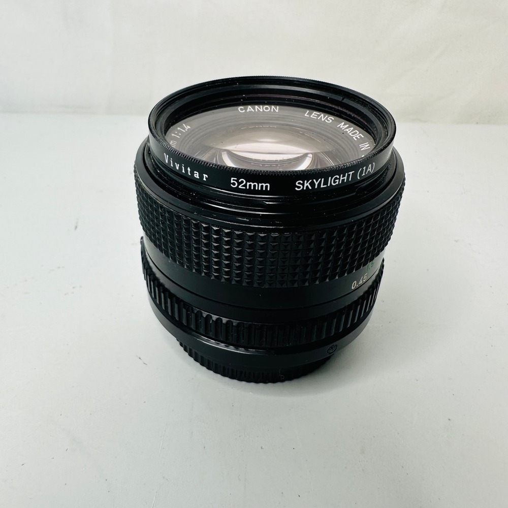 Canon FD 50mm 1:1.4 Prime Lens with Vivitar 52mm Skylight 1A Filter Japan W215